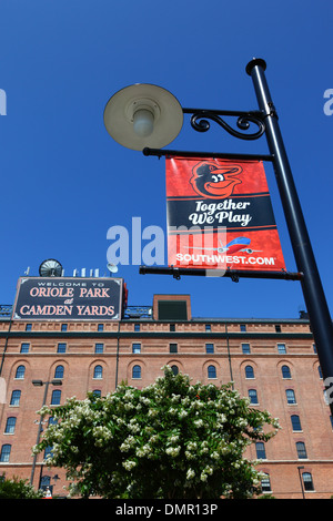 Former Baltimore & Ohio railroad warehouse, now part of Oriole Park baseball ground, Camden Yards, Baltimore, Maryland, USA Stock Photo