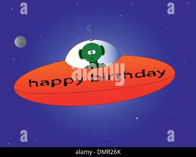 Happy Birthday Flying Saucer. Stock Vector