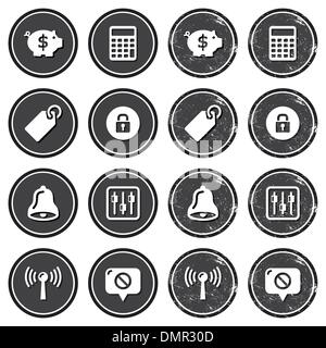 Web navigation icons on retro labels set Stock Vector