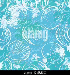 Seamless background, outline seashells Stock Vector