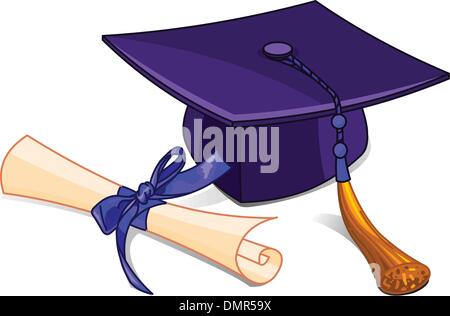 Graduation cap and diploma Stock Vector