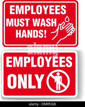 EMPLOYEES ONLY and WASH HANDS signs Stock Vector