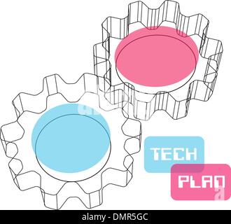 Gear wireframe 3D technology plan concept Stock Vector