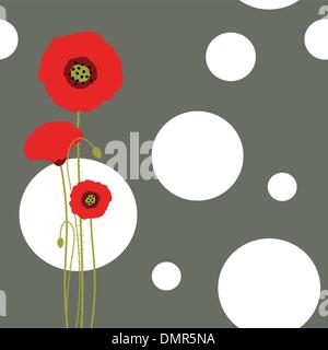 Abstract red poppy on floral seamless pattern background Stock Vector