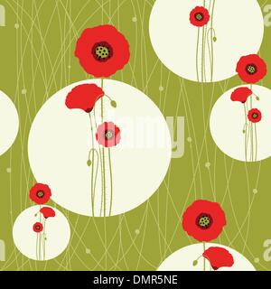Abstract red poppy on seamless pattern background Stock Vector
