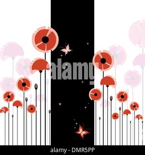Abstract red poppy on black and white background Stock Vector