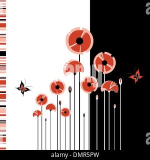 Abstract red poppy on black and white background Stock Vector