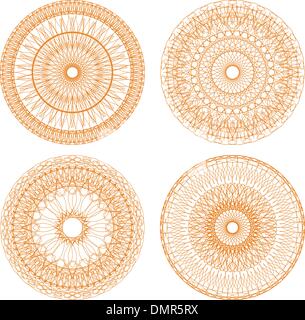 guilloche rosettes certificate or diplomas, decorative elements Stock Vector