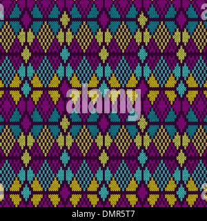 Style Seamless Knitted Pattern.Blue Purple Yellow Color Illustra Stock Vector
