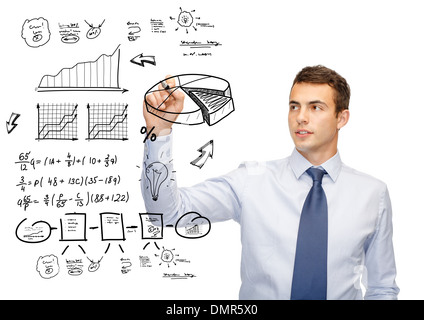 buisnessman drawing plan on virtual screen Stock Photo