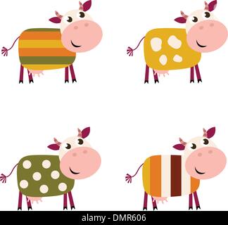 Cute color pattern Cows collection isolated on white background Stock Vector