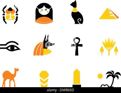 Egypt icons and design elements isolated on white ( back and orange ) Stock Vector