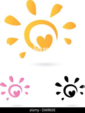 Abstract vector Sun icon with Heart - ┬áorange & pink, isolated on white Stock Vector