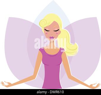 Yoga meditating Woman in Lotus Flower isolated on white