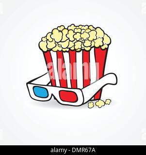 Popcorn and 3d glasses. Cinema concept background Stock Vector
