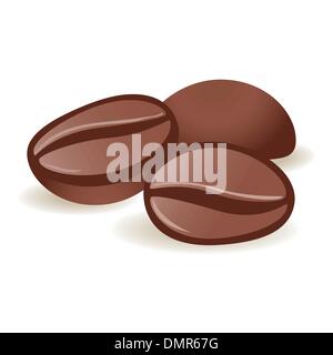 Three isolated coffee beans on white background. Vector illustration Stock Vector