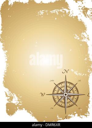 Old paper map with compass. Vector illustration Stock Vector