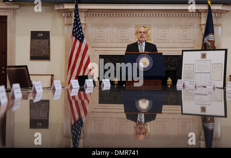 Washington DC, USA. 16th Dec, 2013. U.S. Federal Reserve Chairman Ben Bernanke addresses the U.S. Federal Reserve centennial commemoration at the Federal Reserve building in Washington DC, capital of the United States, Dec. 16, 2013. Credit:  Zhang Jun/Xinhua/Alamy Live News Stock Photo