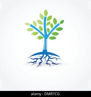 Vector tree with roots from water. Stock Vector