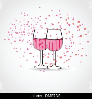 Love drink ,with two wine glasses and hearts Stock Vector