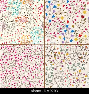 Set of four colorful floral patterns. Stock Vector