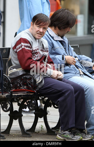 Ricky Gervais and David Earl on the set of 'Derek' in north London