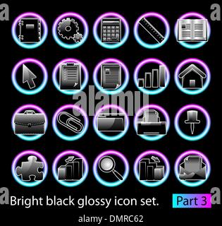 Black glossy icon set 3 Stock Vector