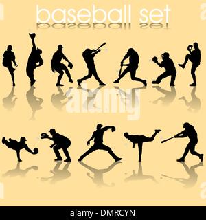Baseball Players Silhouettes Set Stock Vector