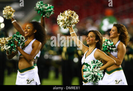 USF cheerleaders celebrate during the first half of the South Florida versus West Virginia college football game held at Raymond James Stadium in Tampa, FL. (Credit Image: © Chris Grosser/Southcreek Global/ZUMApress.com) Stock Photo