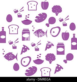 Purple abstract globe with food icons isolated on white Stock Vector