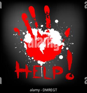 Red print of my hand on dark background Stock Vector