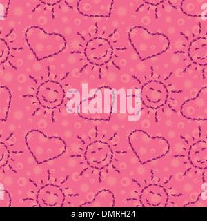 Seamless, suns and hearts from footprints Stock Vector