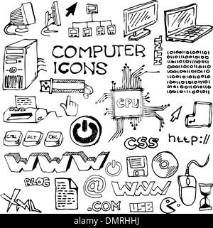 Set of hand-drawn computer icons Stock Vector