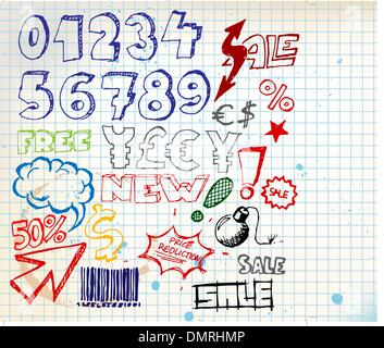 Set of colorful doodle eshop / advert elements Stock Vector