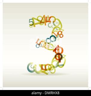 Number three made from colorful numbers Stock Vector