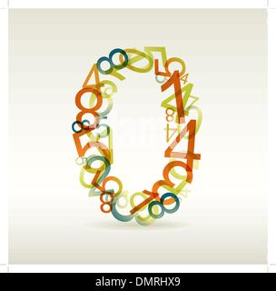 Number zero made from colorful numbers Stock Vector
