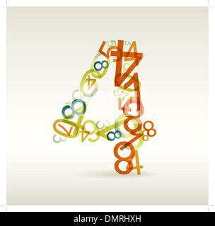Number four made from colorful numbers Stock Vector