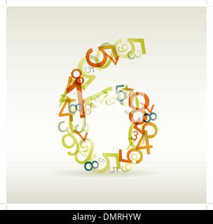 Number six made from colorful numbers Stock Vector