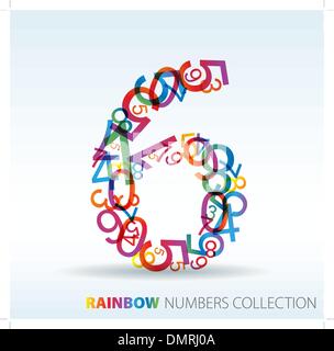 Number six made from colorful numbers Stock Vector