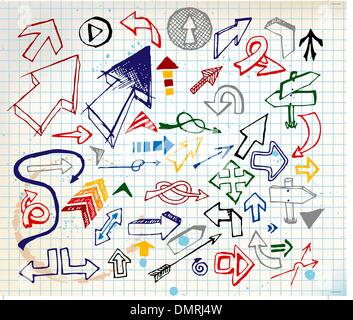 Big set of various colorful doodle arrows Stock Vector