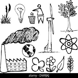 Set of ecology hand-drawn icons Stock Vector