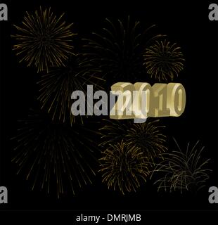 2010 + golden fireworks on a black background Stock Vector