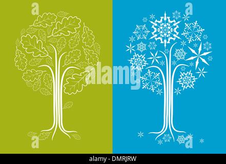 vector oak tree in different seasons Stock Vector