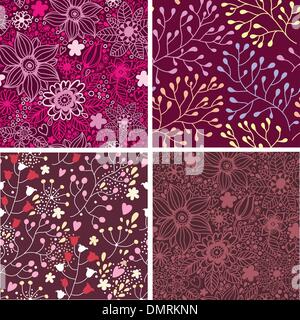 Set of four colorful floral patterns. Stock Vector