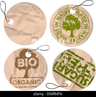 Set of round grunge tags for organic food Stock Vector