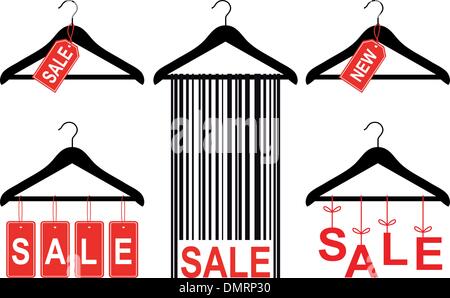 sale tags on clothes hanger, vector set Stock Vector