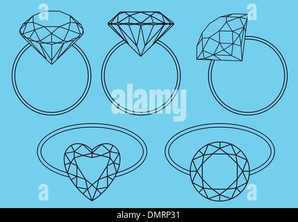 diamond rings, vector set Stock Vector