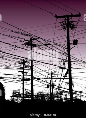 A complex maze of telephone poles and wires Stock Vector