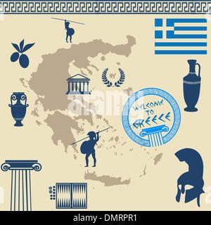 Greek symbols on the Greece map Stock Vector