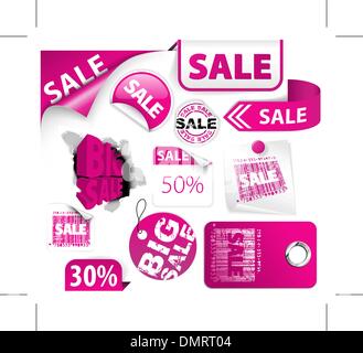 Set of pink discount elements Stock Vector